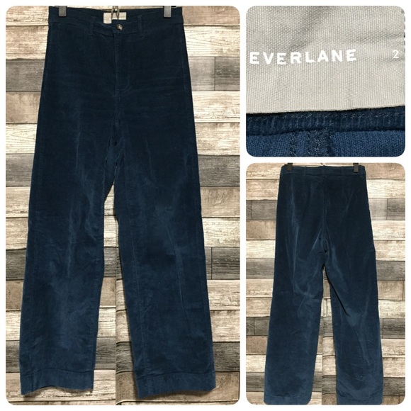 Everlane Relaxed Straight Corduroy Pants Women’s 2 Teal Blue Stretch (Inseam 28) - Picture 1 of 10